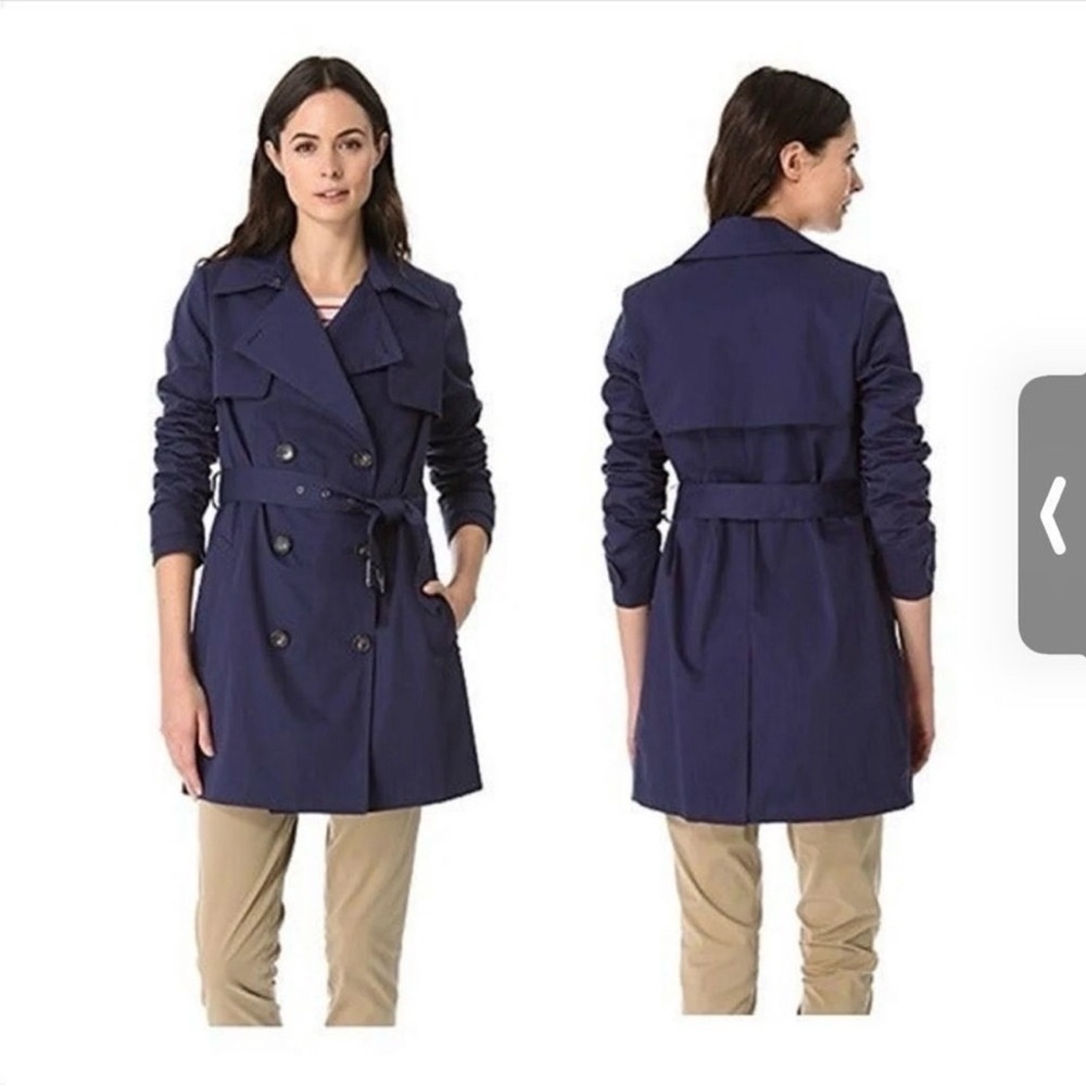 VINCE Navy Blue Belted Trench Coat Jacket Mid length MSRP $425 Women’s XS